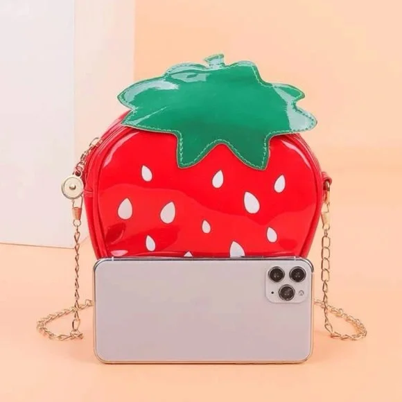 NWT Mini Strawberry Chain Crossbody Faux Leather Bag - Picture 6 of 7